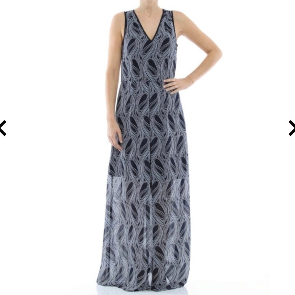 Michael Michael Kors Black White Swirl Paisley Metallic Maxi Dress Size 0 V-Neck